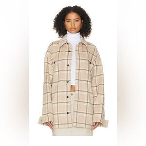 NWOT Helsa Plaid Flannel Overshirt in Tan Plaid, size XXS